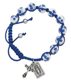 Blue Ceramic Corded Rosary Bracelet