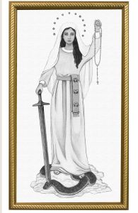 Queen of the Rosary 10 x 18 Canvas, Gold Frame, Black & White