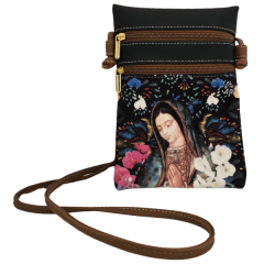 Bolso de Tela y Cuero de Nuestra Senora de Guadalupe