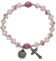Pink Flower Stretch Rosary Bracelet